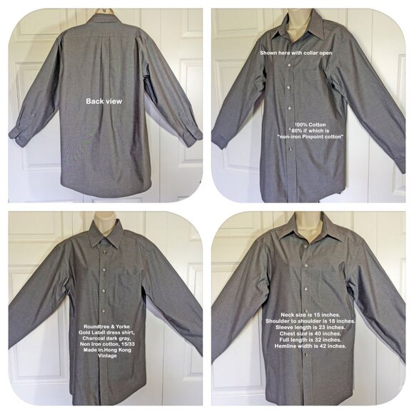 Roundtree & Yorke Gold Label dress shirt, Dark gray, Non Iron cotton, 15/33, VTG - Picture 10 of 16